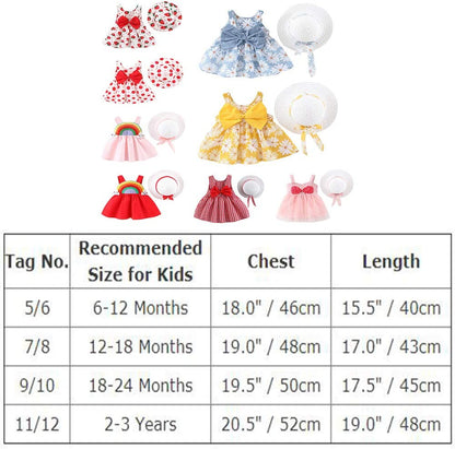 Toddler Baby Girls Hawaiian Holiday Dress + Straw Hat Rainbow Backless Tutu Sundress Birthday Party Princess Clothes